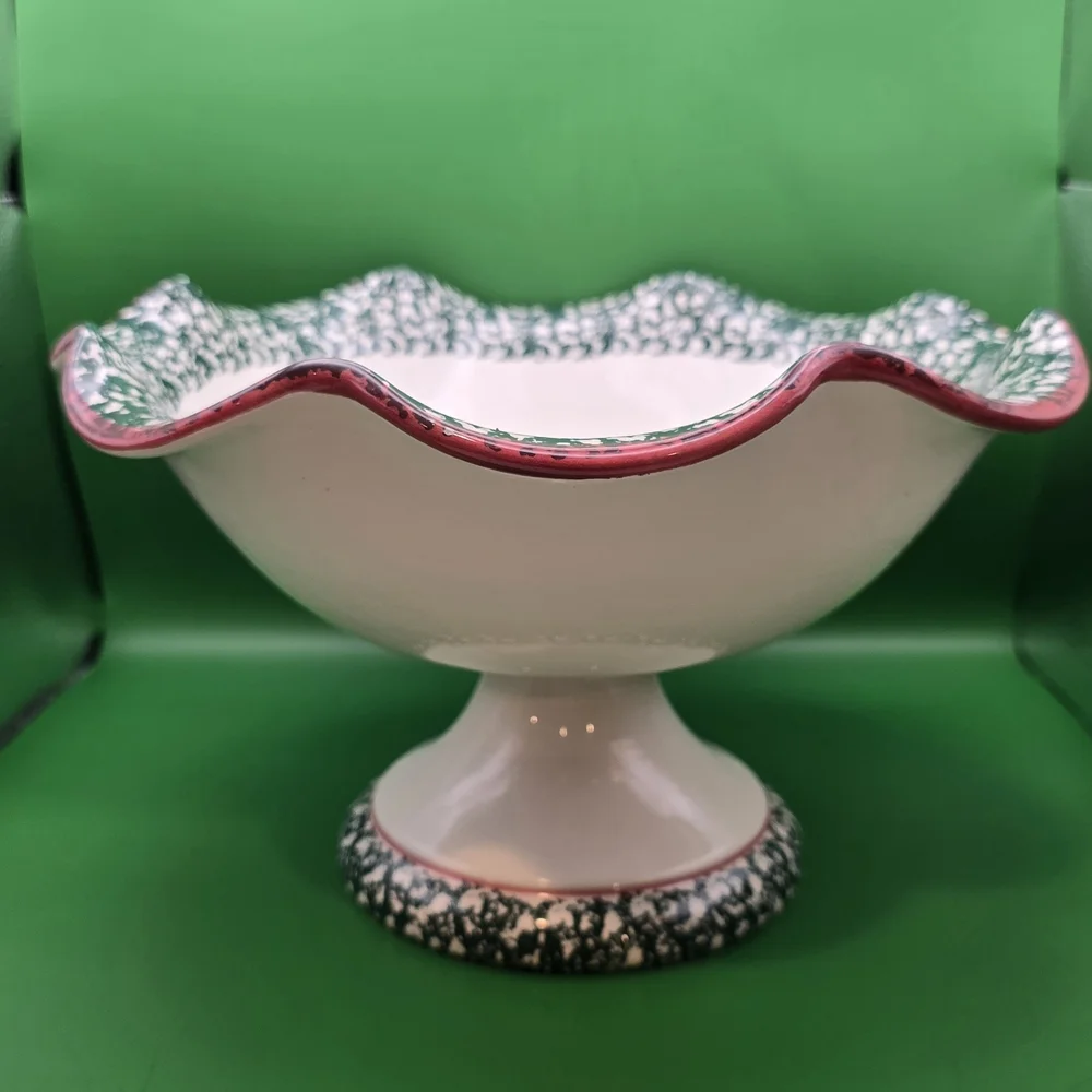 Furio Christmas Tree Compote Bowl Pedestal Ruffle Centerpiece 1997 Italy